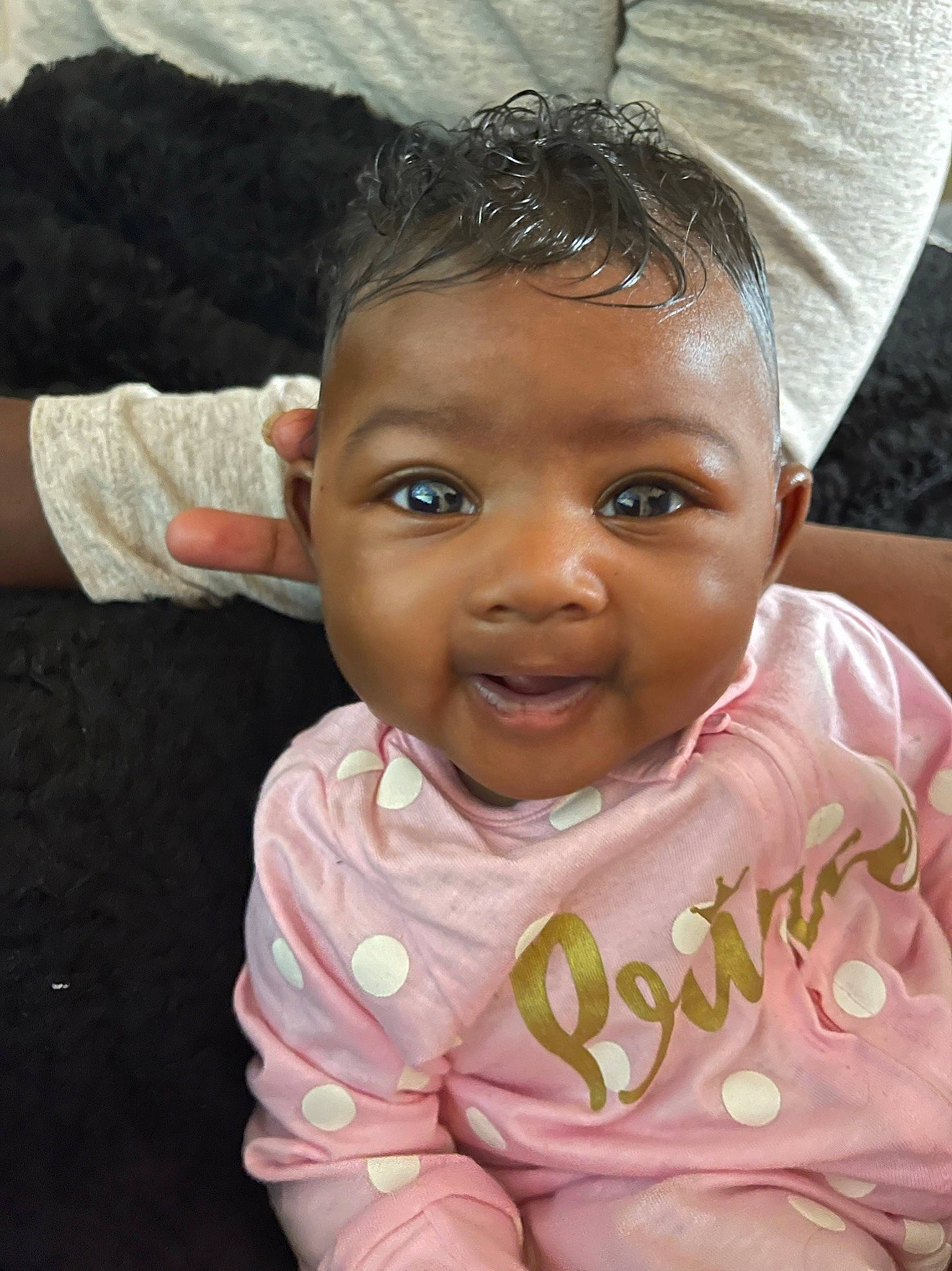 Qhalani joined the competition — help win amazing prizes! baby_toddler_clothing, black_hair, cheek, child, chin, eye, eyebrow, forehead, gesture, hair, hand, happy, iris, lip, mouth, nose, person, skin, sleeve, smile