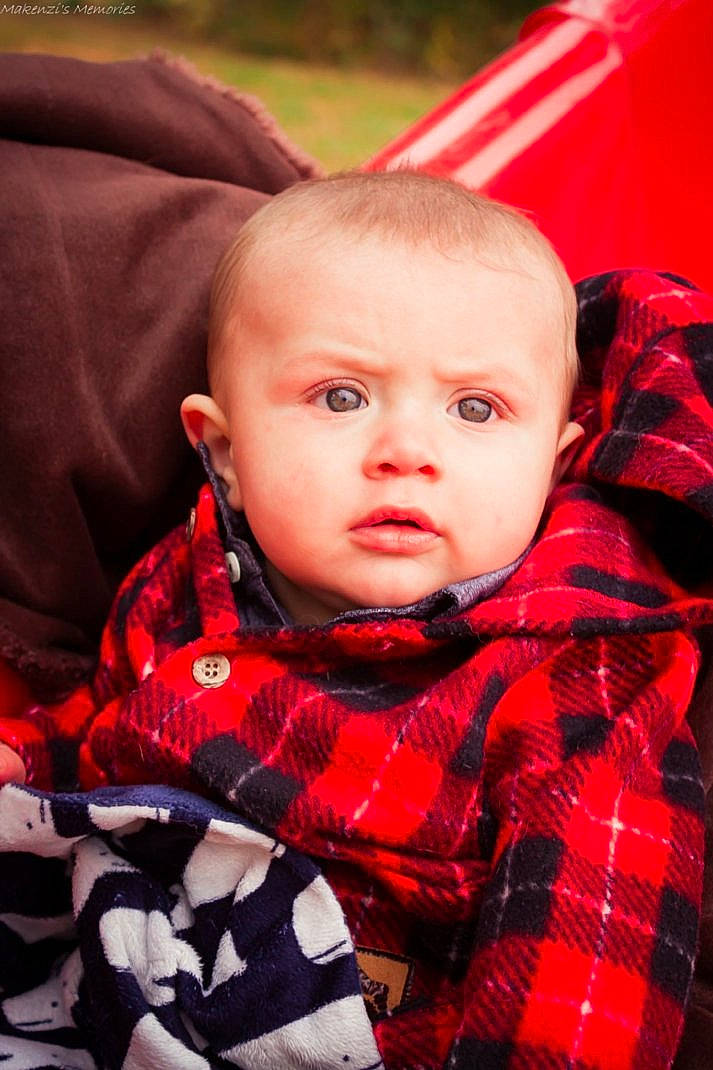 Elijah joined the competition — help win amazing prizes! baby, cheek, child, design, eye, face, head, lip, mouth, pattern, person, photography, plaid, portrait_photography, red, skin, tartan, textile, toddler