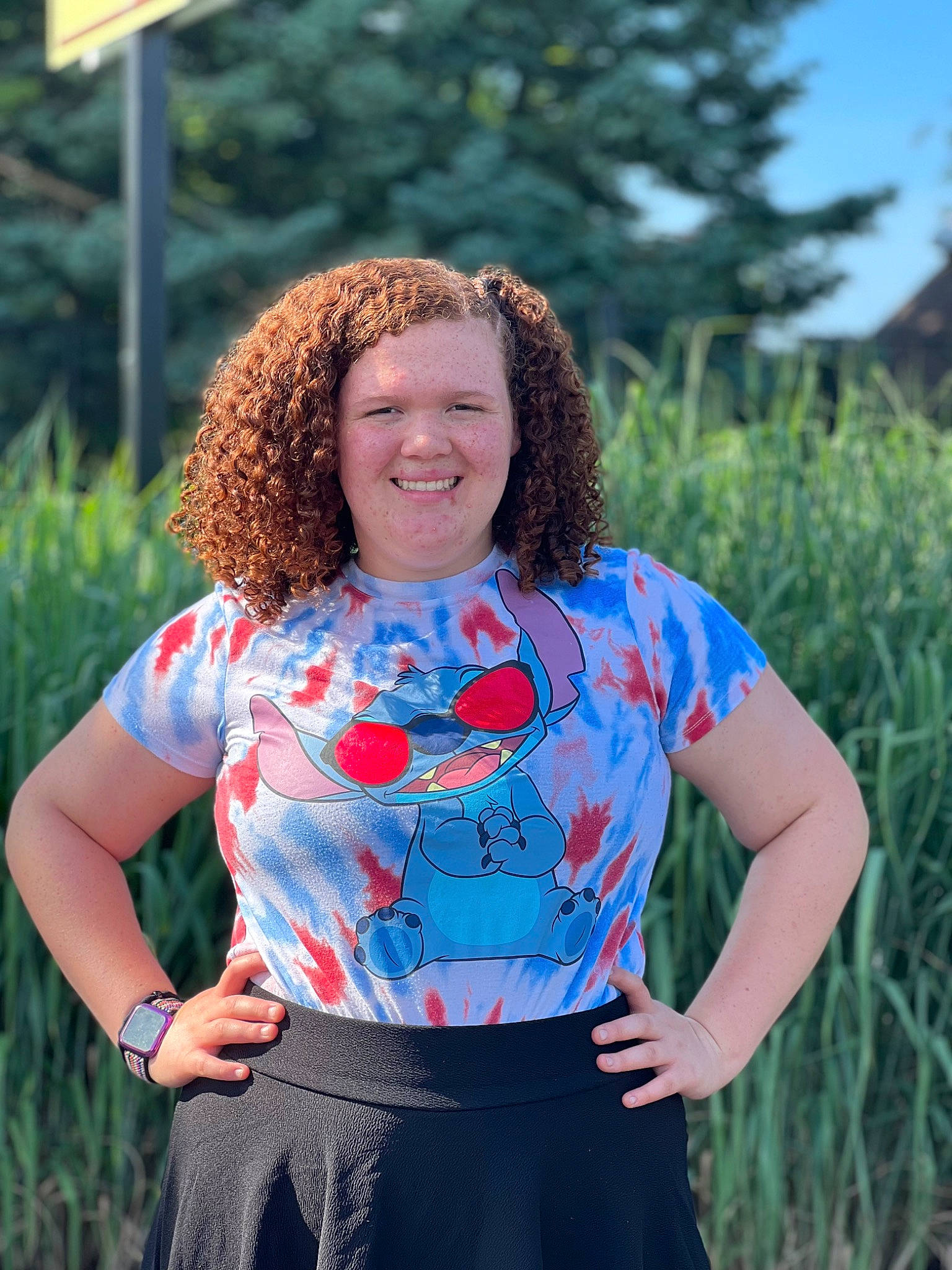 Nevaeh is registered to the contest to win money with this photo: botany, cool, electric_blue, face, flash_photography, fun, grass, hairstyle, happy, joy, leisure, meadow, pattern, people_in_nature, person, plant, smile, t_shirt, thigh, tree