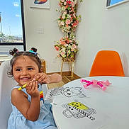 Ayra is registered to the contest to win money with this photo: bodypart, chair, child, face, female, finger, flower, flowerarrangement, flowerbouquet, furniture, girl, hand, head, person, petal, photography, plant, portrait, pottedplant, table
