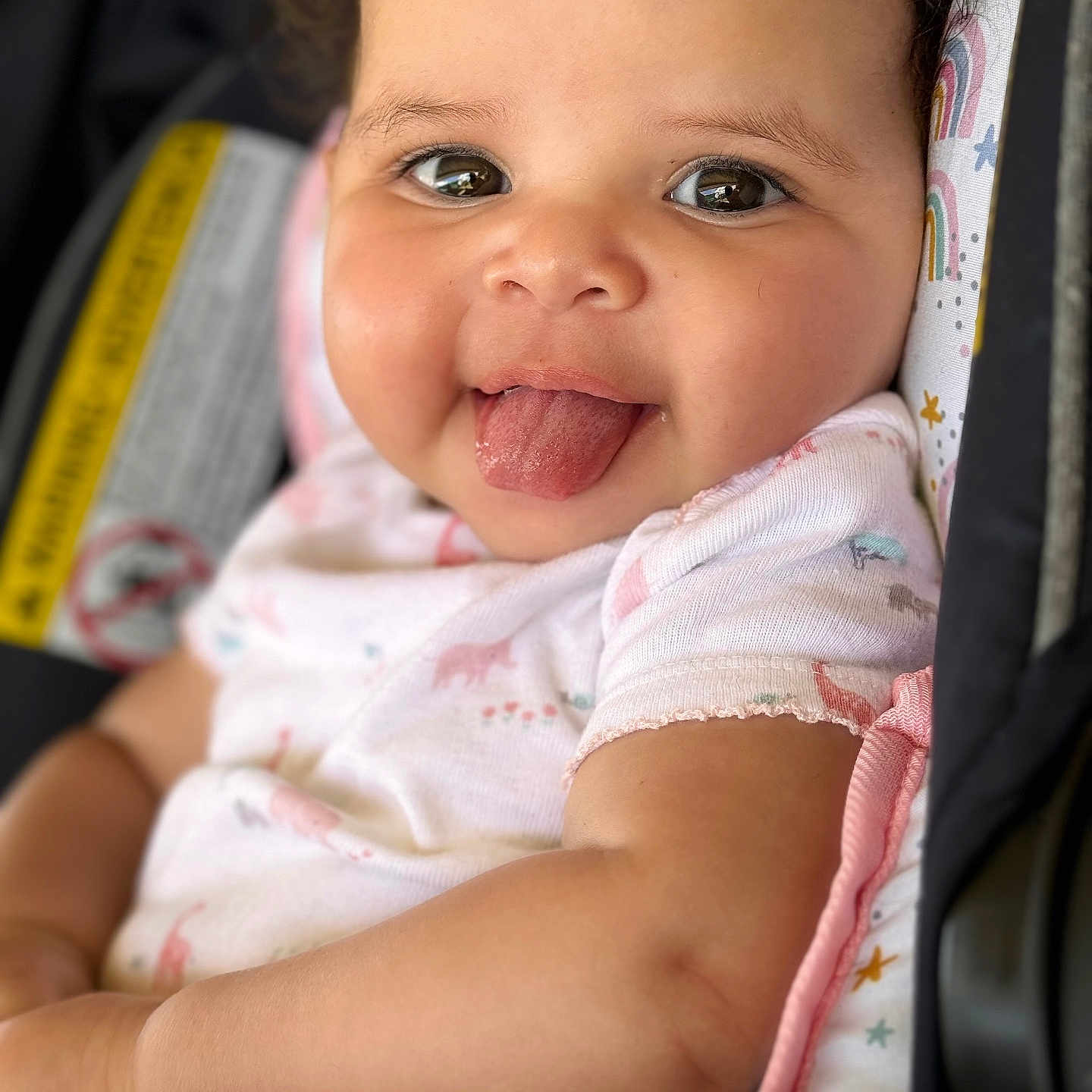 Haz'Lynn is registered to the contest to win money with this photo: baby, babylaughing, bodypart, clothing, cushion, dress, face, happy, head, homedecor, laughing, mouth, newborn, person, photography, portrait, smile, t_shirt, teeth, tongue