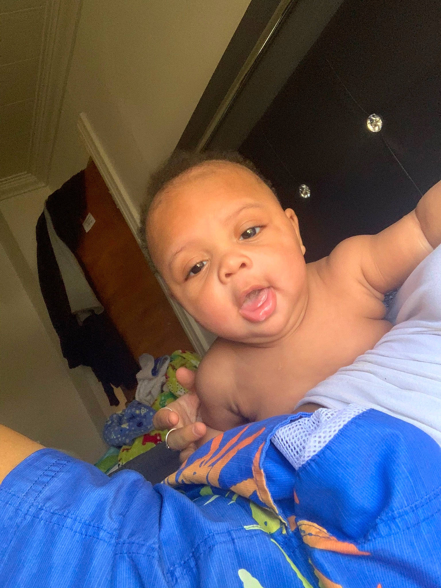 Ahmir joined the competition — help win amazing prizes! abdomen, arm, baby, barechested, chest, comfort, elbow, electric_blue, finger, fun, gesture, hand, happy, joint, mouth, person, shoulder, sitting, thumb, toddler
