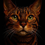 Sylver participe au concours pour gagner de l'argent avec cette photo : animal, bengal_cat, cat, close_up, cute, dark_background, expression, face, feline, fur, green_eyes, macro, mammal, nature, pet, portrait, sharp_focus, water_droplets, wet, whiskers