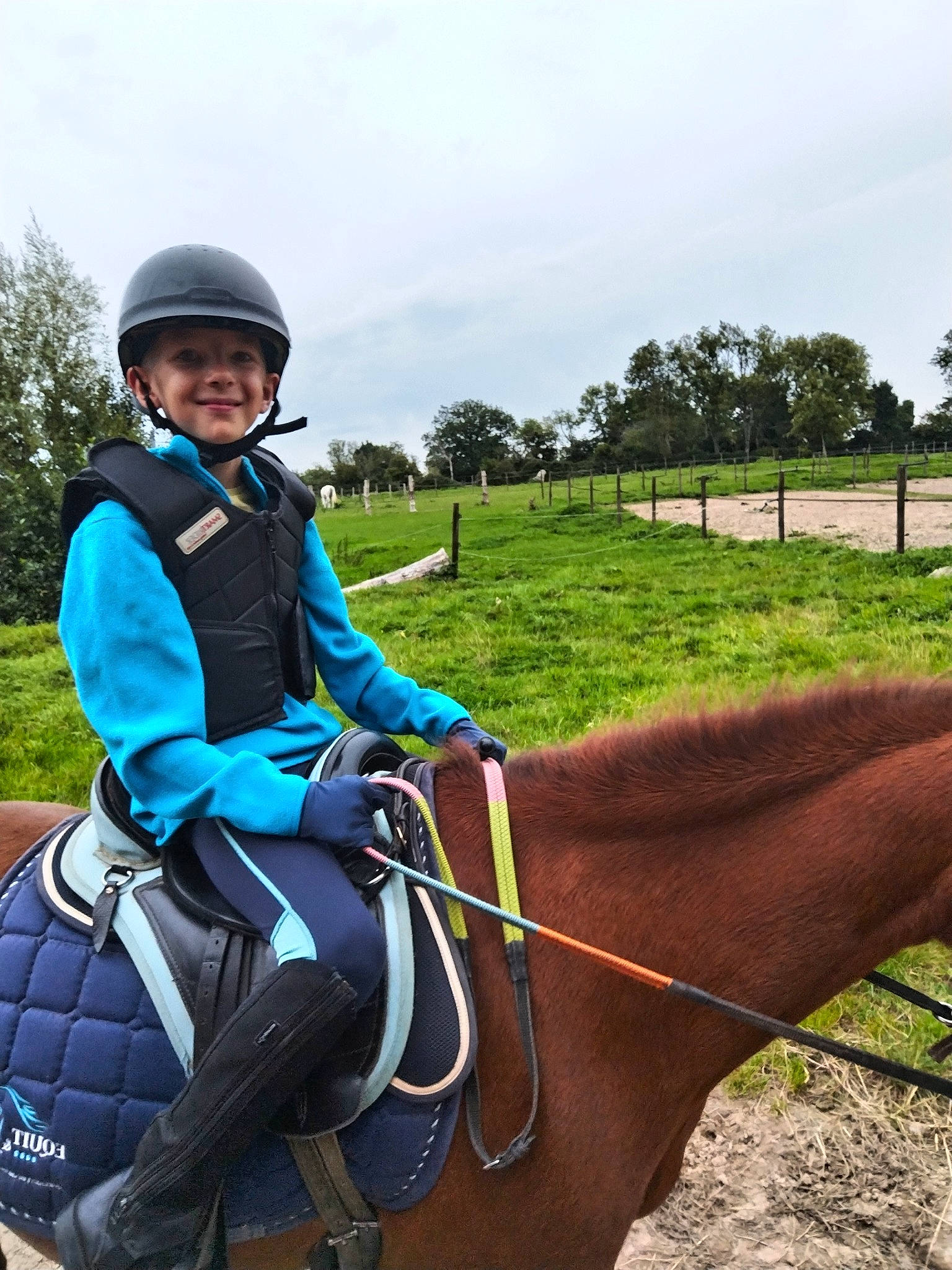 Timotei a rejoint le concours — aidez-le/la à gagner de superbes lots ! bit, bridle, cloud, equestrian_helmet, equestrian_sport, equestrianism, headwear, helmet, horse, horse_supplies, horse_tack, joy, mammal, outdoor_recreation, person, plant, rein, saddle, sky, smile