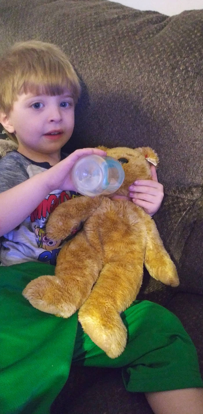 Kieran joined the competition — help win amazing prizes! child, person, plush, stuffed_toy, teddy_bear, toddler, toy