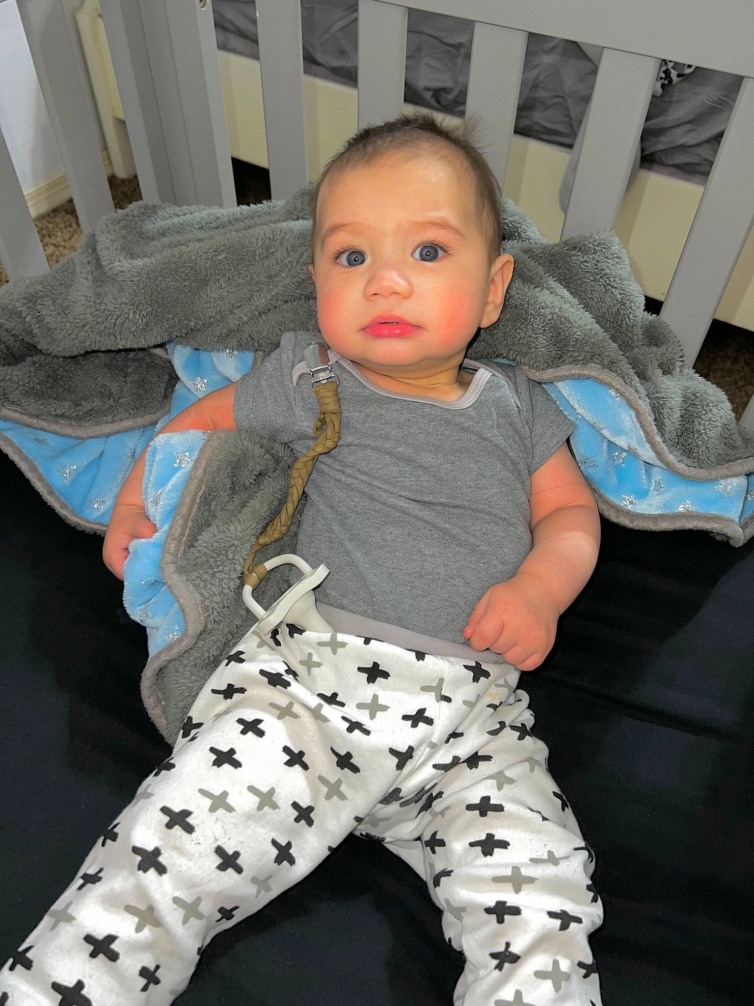 Azaiah joined the competition — help win amazing prizes! active_pants, baby, baby_products, baby_toddler_clothing, child, comfort, denim, flooring, head, human_body, knee, linens, pajamas, pattern, person, sitting, sleeve, sportswear, t_shirt, thigh