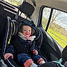 Julian a rejoint le concours — aidez-le/la à gagner de superbes lots ! toddler, child, car_seat, car_interior, seatbelt, berry_stains, jacket, hat, smiling, happy, window, trees, daylight, road_trip, outdoor_view, cozy_clothing, seat_headrest, safety, baby, face