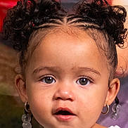 Yaziila is registered to the contest to win money with this photo: toddler, child, portrait, face, curly_hair, ponytails, hoop_earrings, beaded_earrings, expression, open_mouth, close_up, indoor, soft_lighting, cute, young, person, fashion, hairstyle, skin, eyes