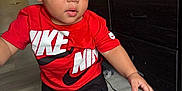 Xykie joined the competition — help win amazing prizes! toddler, child, nike, red_cap, red_shirt, black_pants, white_sneakers, indoor, flooring, furniture, drawer, earring, curious, standing, person, portrait, casual_clothing, baby, young_child, fashion