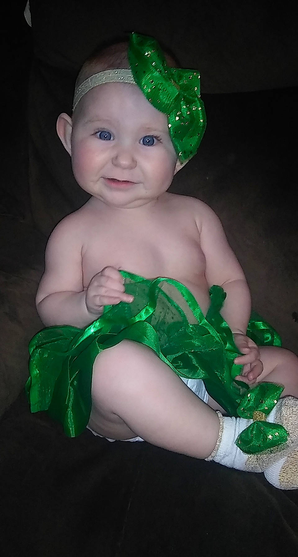 Aspyn is registered to the contest to win money with this photo: baby, baby_toddler_clothing, child, costume, costume_accessory, fashion_accessory, fictional_character, green, hair_accessory, headgear, headpiece, headwear, holiday, person, smile, toddler