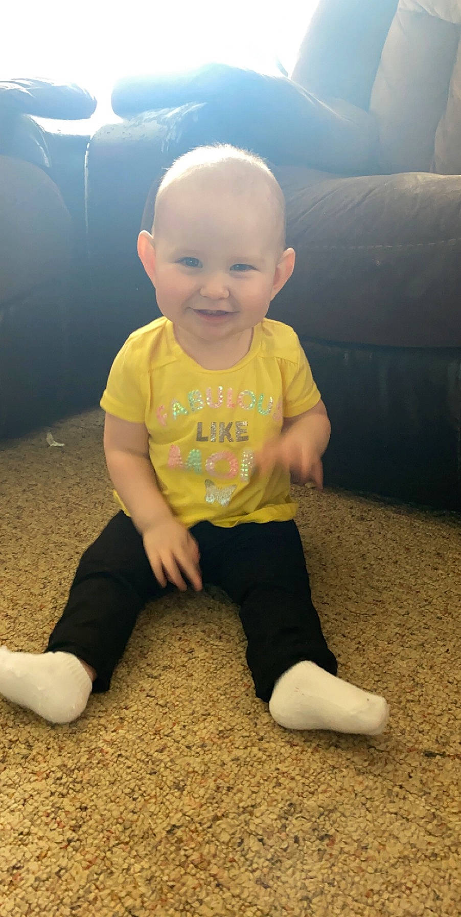 Aspyn is registered to the contest to win money with this photo: arm, baby, cheek, child, crawling, finger, fun, hand, head, joy, leg, person, play, sitting, skin, smile, toddler