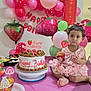 Alana Cobas joined the competition — help win amazing prizes! toddler, birthday, cake, cupcake, pink_dress, balloons, strawberry, party, celebration, tablecloth, food, child, decorations, party_decor, indoor, cute, festive, happy_birthday, present, girl