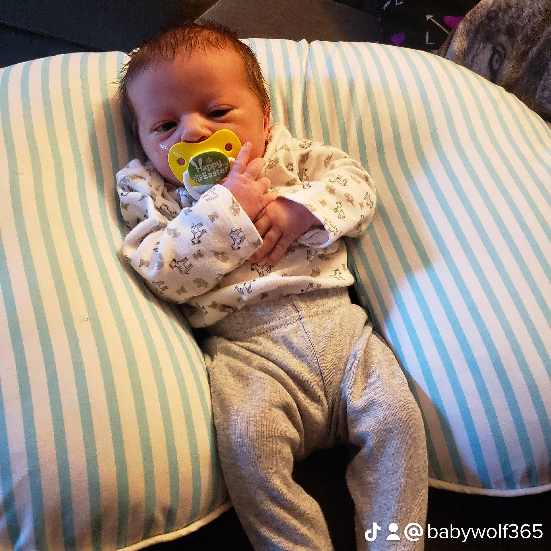 Riley joined the competition — help win amazing prizes! baby, baby_products, baby_toddler_clothing, cheek, child, comfort, couch, eye, face, fun, happy, head, lap, leg, linens, mouth, person, sitting, skin, thigh