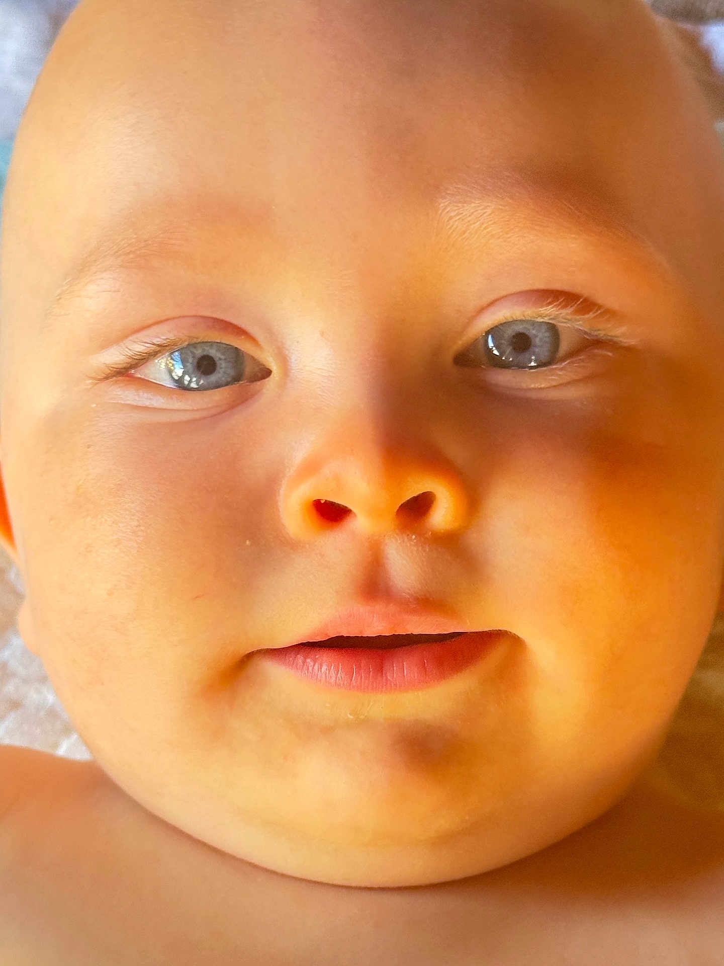 Thiago participe au concours pour gagner de l'argent avec cette photo : baby, face, blue_eyes, close_up, skin, innocence, child, portrait, expression, soft_light, nose, mouth, eyelashes, cheeks, human, newborn, curiosity, young, head, person