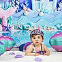 Anna a rejoint le concours — aidez-le/la à gagner de superbes lots ! baby, child, mermaid, princess, tiara, earrings, necklace, inflatable, seashell, starfish, underwater, blue, purple, costume, fluffy_rug, portrait, cute, decorative, playful, background