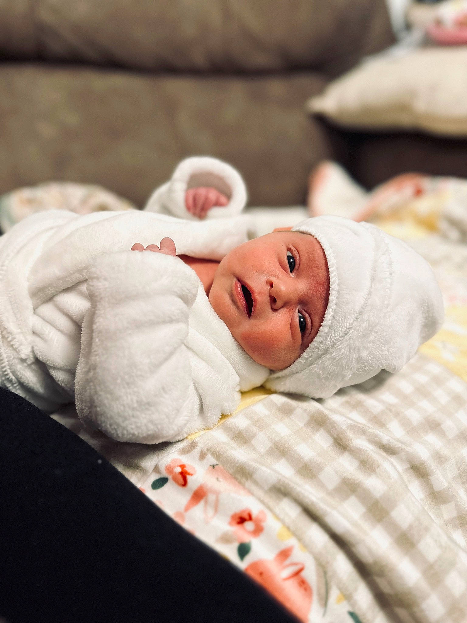 Charlee joined the competition — help win amazing prizes! baby, baby_toddler_clothing, carmine, child, comfort, event, hat, headwear, linens, person, portrait_photography, room, sleeve, toddler