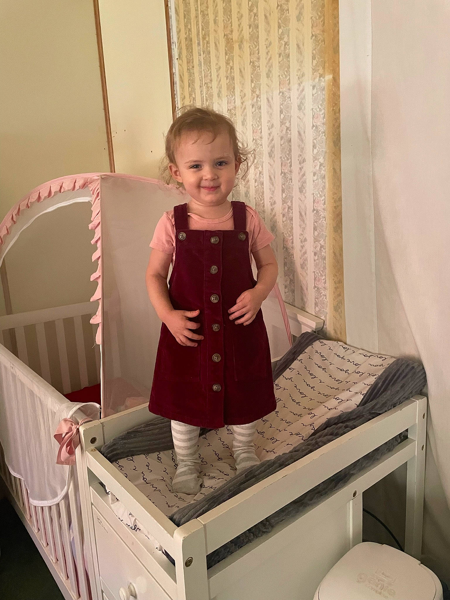 Scarlet joined the competition — help win amazing prizes! arm, basket, black, cabinetry, child, curtain, drawer, dress, flooring, home_accessories, joy, magenta, material_property, pattern, person, rectangle, room, sleeve, smile, storage_basket