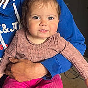 Anaïa participe au concours pour gagner de l'argent avec cette photo : toddler, child, adult, indoor, casual_clothing, blue_hoodie, pink_pants, pony_tail, smiling, seated, family, holding, portrait, cute, face, baby, person, cozy, warm, happy