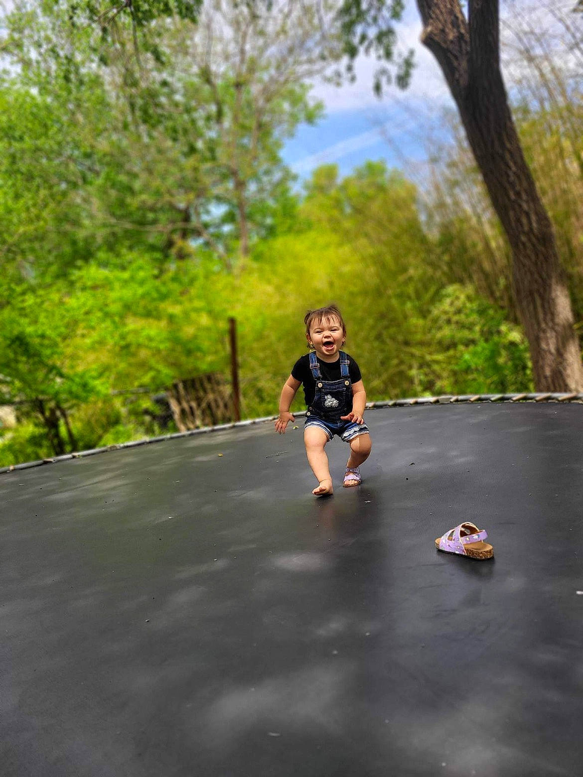 Armoni is registered to the contest to win money with this photo: asphalt, competition_event, exercise, fun, grass, landscape, leisure, person, plant, recreation, road, road_surface, running, sky, sports, toddler, trampoline, trampolining, trampolining_equipment_and_supplies, tree