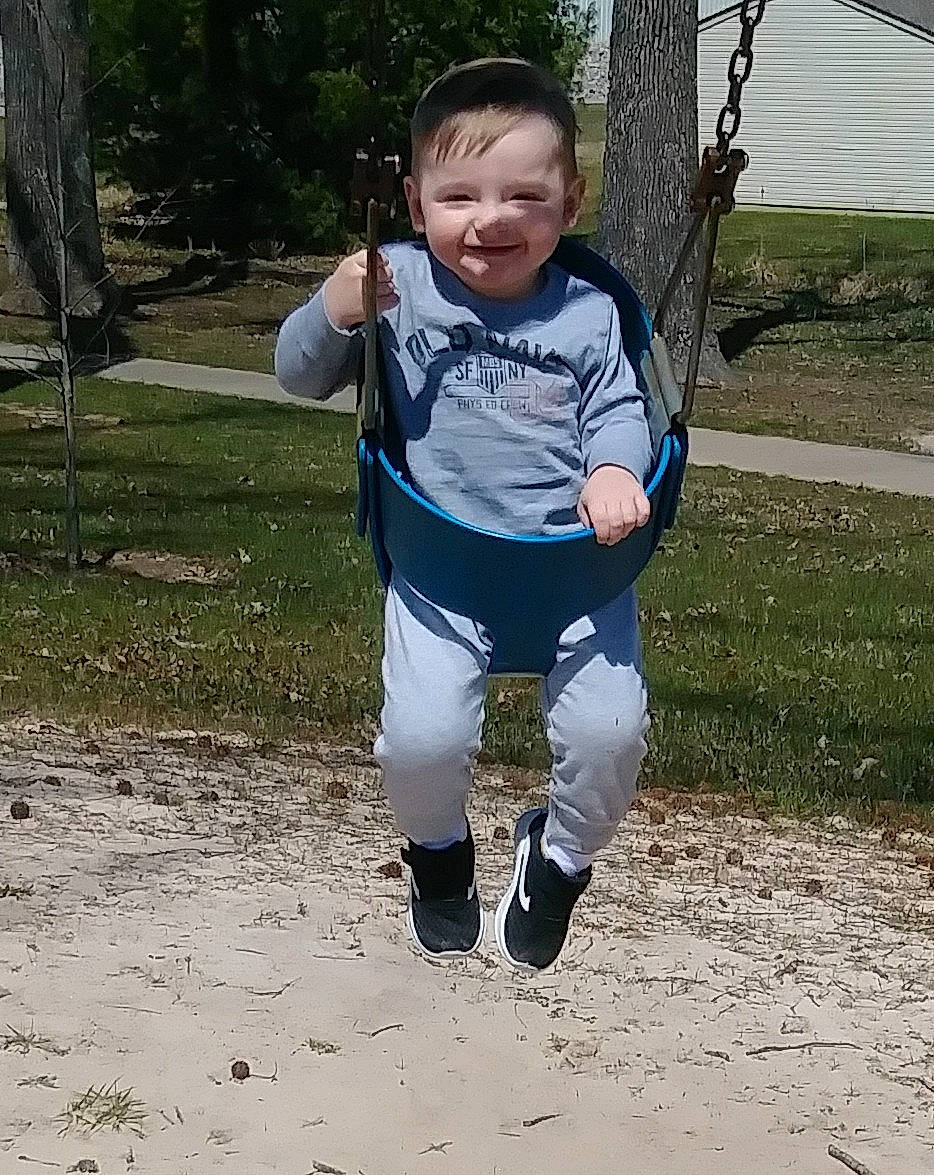 Damion joined the competition — help win amazing prizes! child, cool, happy, person, play, recreation, smile, swing, toddler, tree