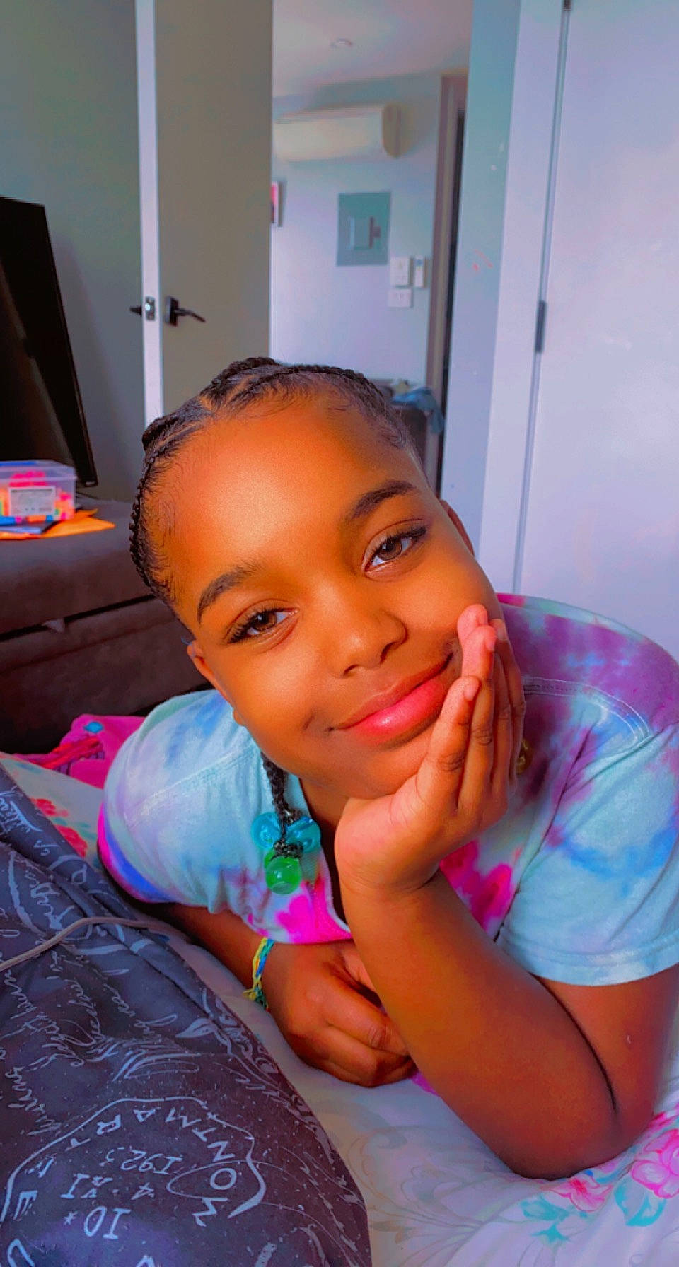 Aaliyah joined the competition — help win amazing prizes! arm, child, comfort, elbow, eyelash, fun, gesture, hairstyle, happy, joy, leisure, lip, magenta, mouth, person, pink, purple, shoulder, skin, smile