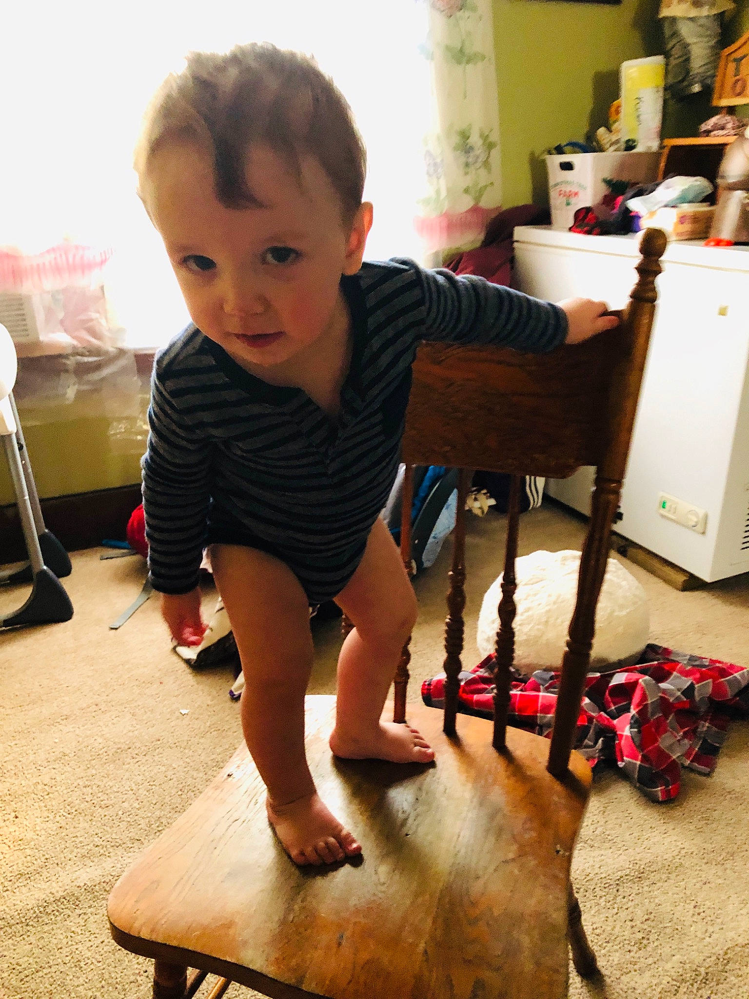 Keeton joined the competition — help win amazing prizes! chair, child, floor, flooring, furniture, leg, person, play, shoe, sitting, stool, table, toddler