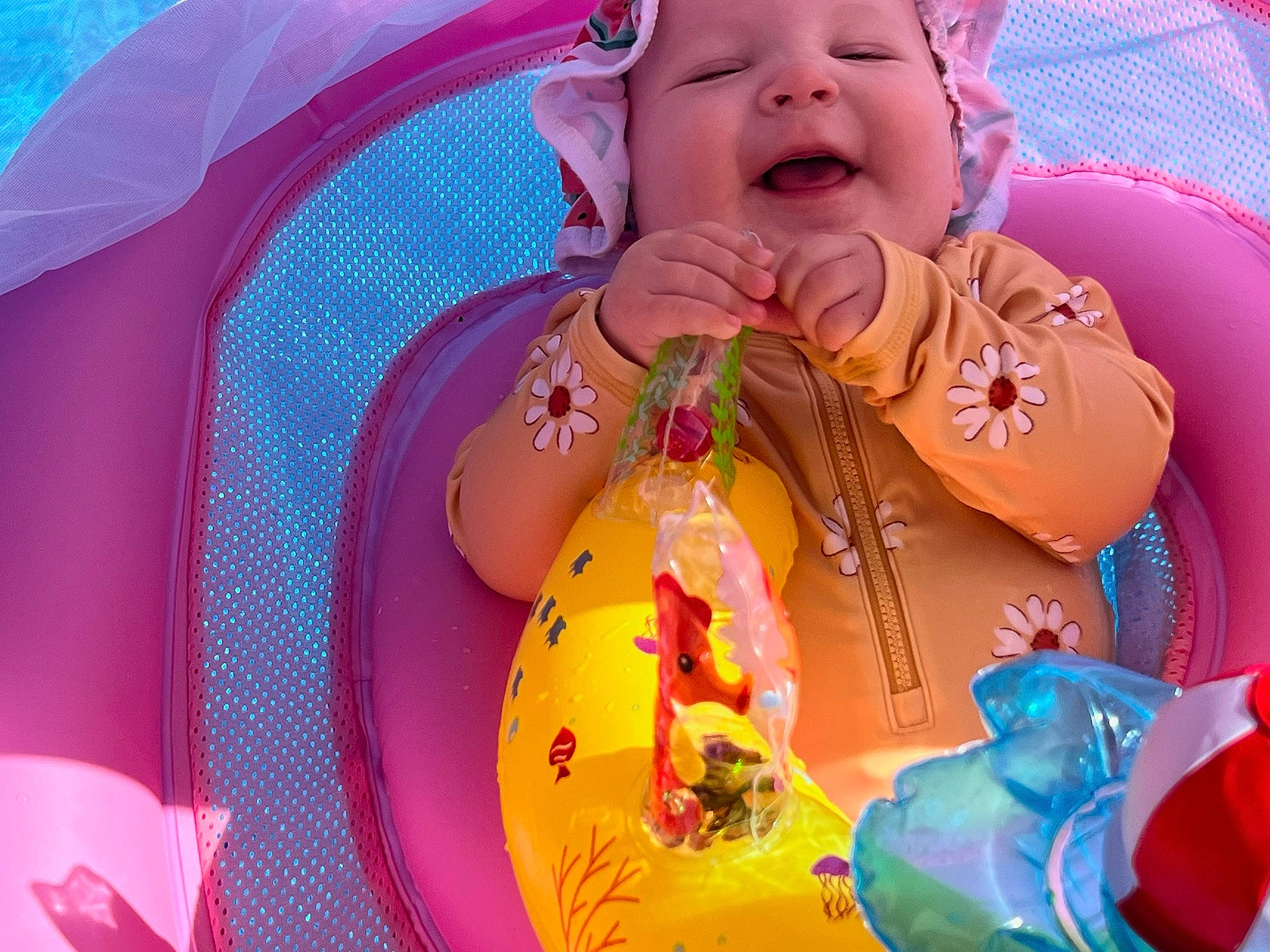 Margo joined the competition — help win amazing prizes! baby, baby_products, baby_toddler_clothing, cheek, child, comfort, facial_expression, finger, fun, happy, headwear, iris, mouth, person, pink, purple, skin, smile, snapshot, textile