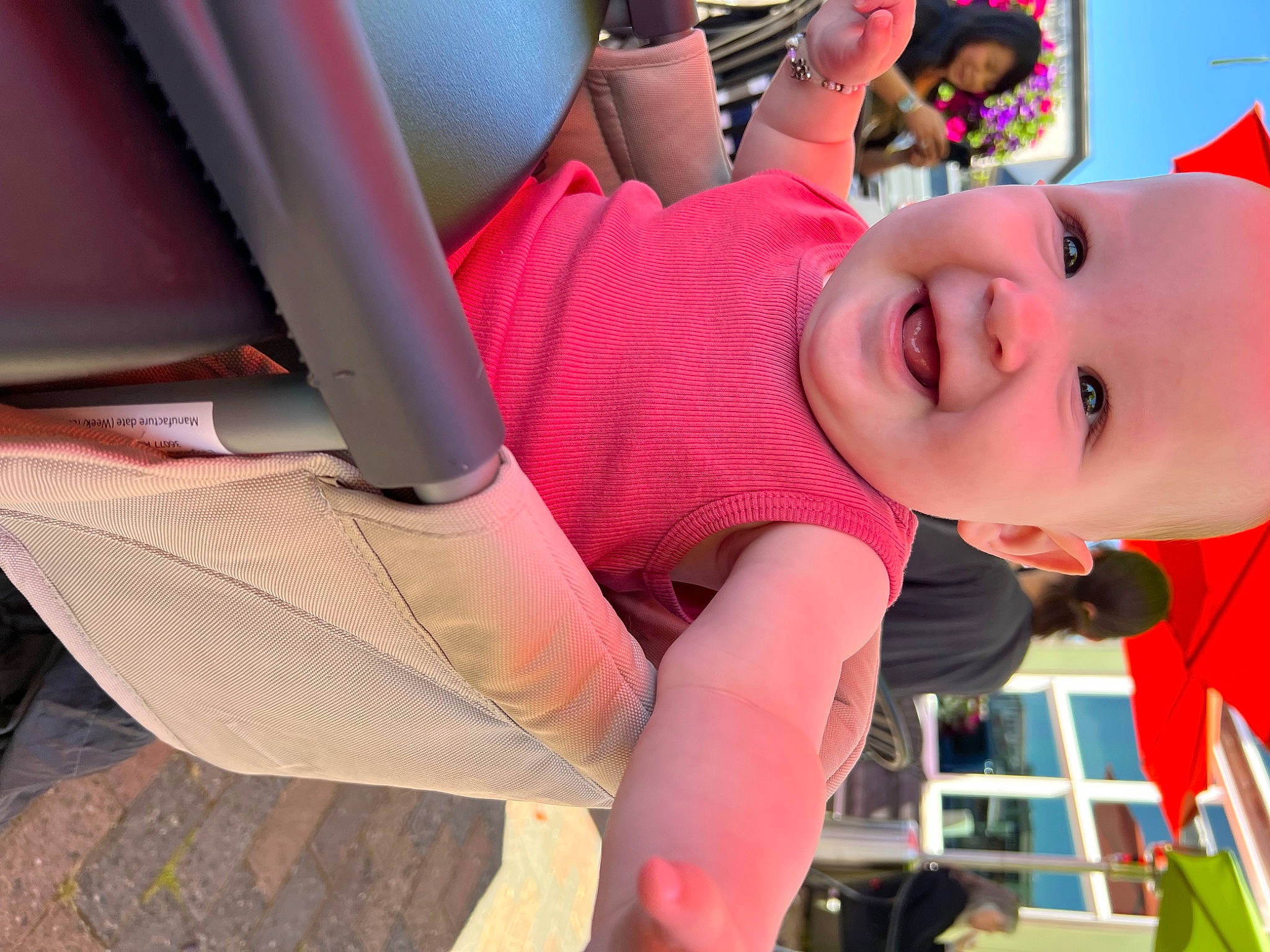 Margo joined the competition — help win amazing prizes! baby, baby_products, child, fun, grass, happy, hat, joy, leisure, magenta, mouth, outdoor_play_equipment, person, pink, play, recreation, red, skin, smile, toddler