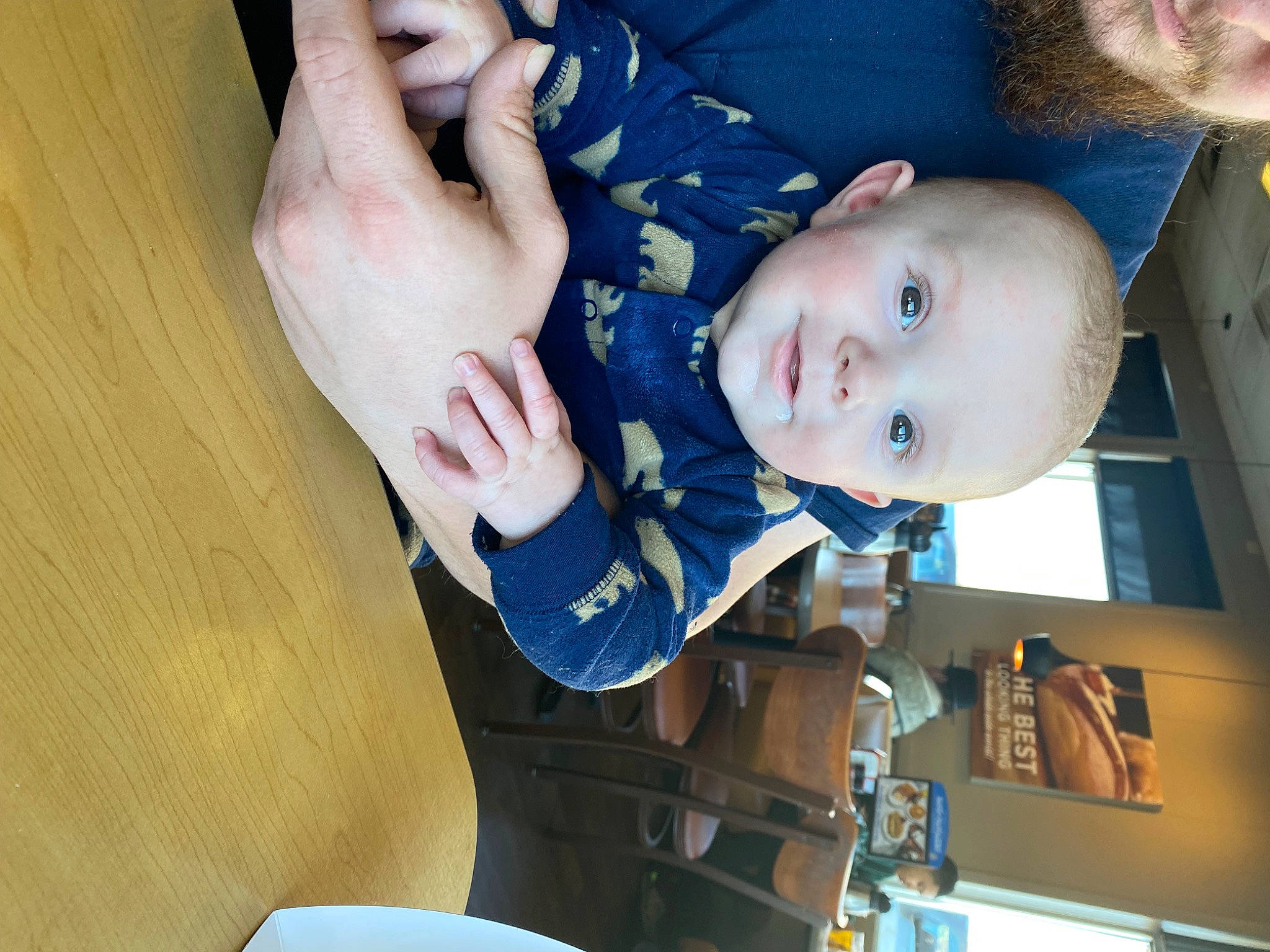 Avery is registered to the contest to win money with this photo: baby, baby_products, baby_toddler_clothing, cheek, child, comfort, cool, electric_blue, finger, fun, gesture, happy, human_body, mouth, nail, person, smile, thumb, toddler, wood