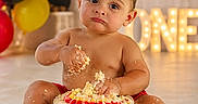 Oakley joined the competition — help win amazing prizes! baby, balloons, birthday, cake, cake_smash, celebration, child, crown, crumbs, cute, floor, frosting, happy, messy, one_year, party, red, smash_cake, white, yellow