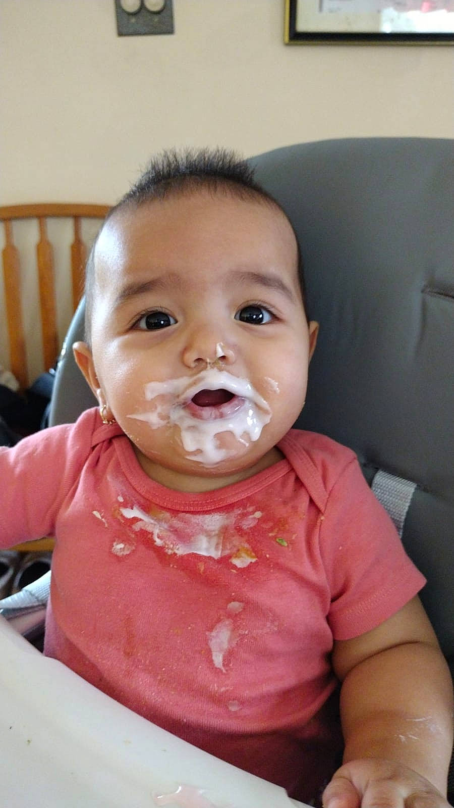 Emily joined the competition — help win amazing prizes! baby, baby_toddler_clothing, cheek, child, comfort, eye, eyebrow, eyelash, fun, happy, iris, lip, mouth, nose, person, sitting, skin, sleeve, t_shirt, tableware