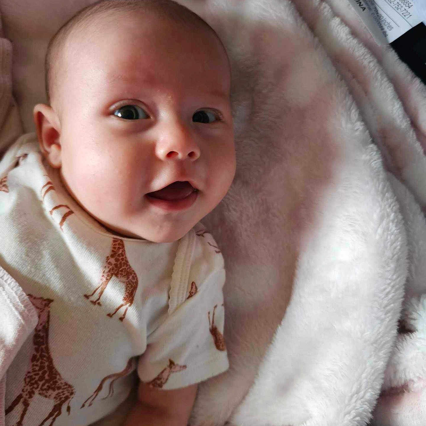 Mavis is registered to the contest to win money with this photo: baby, bed, blanket, face, furniture, happy, head, newborn, person, photography, portrait, quilt, smile, towel, yawning