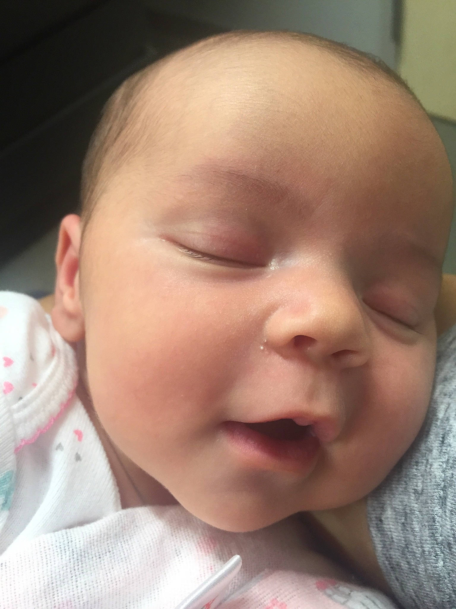 Kinsley is registered to the contest to win money with this photo: baby, baby_making_funny_faces, cheek, child, chin, close_up, ear, eye, eyebrow, face, facial_expression, forehead, head, lip, mouth, nose, person, skin, sleep, smile
