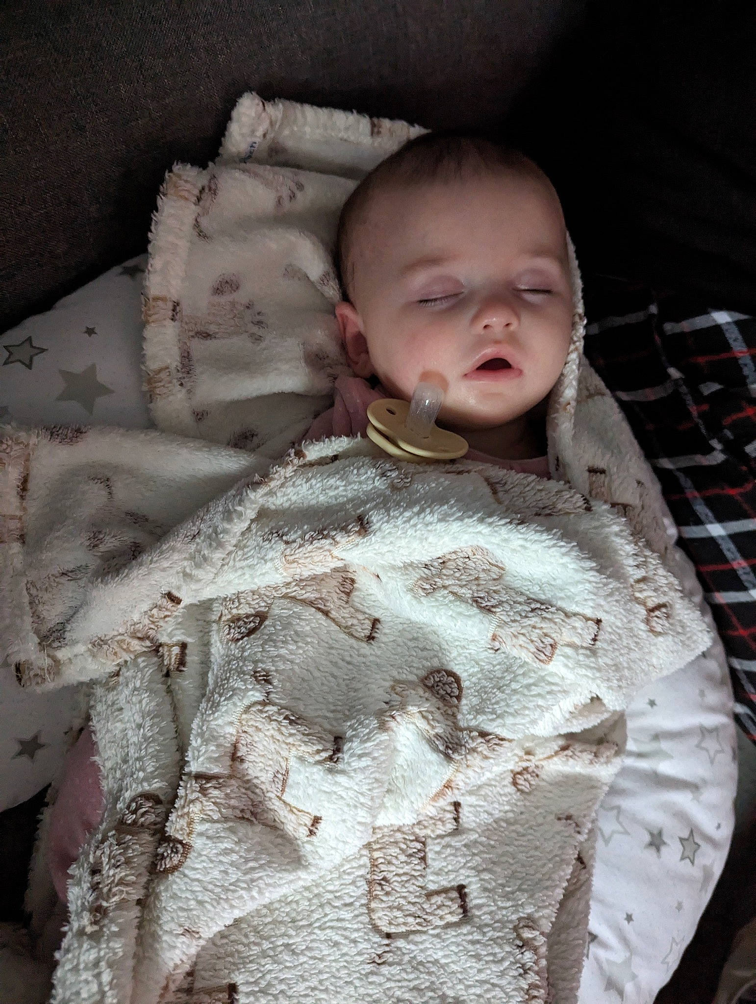 Inês is registered to the contest to win money with this photo: baby, baby_products, baby_sleeping, baby_toddler_clothing, bedding, bedtime, blanket, child, comfort, fur, linens, outerwear, pattern, person, room, skin, sleeve, textile, toddler, wool