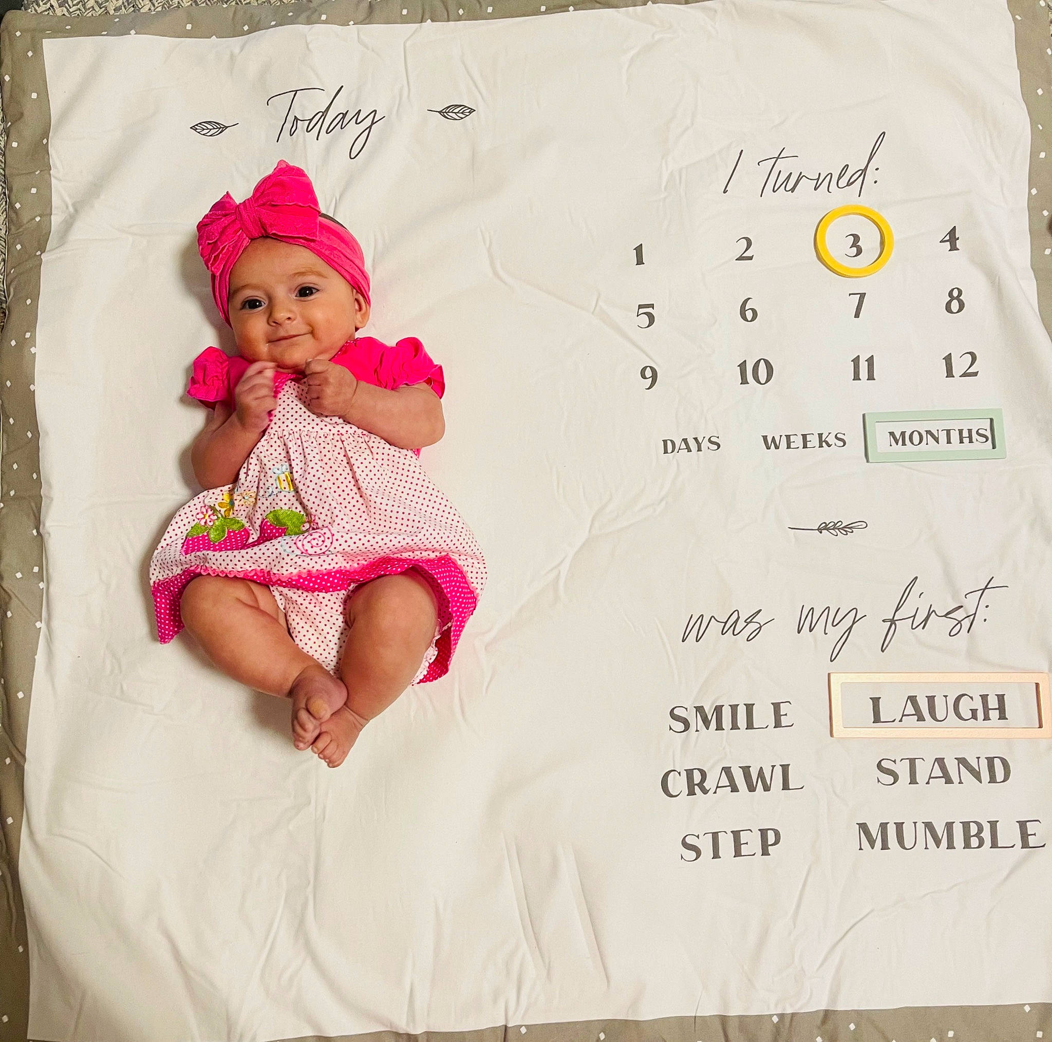Darcie joined the competition — help win amazing prizes! baby, baby_toddler_clothing, child, costume_hat, dress, font, happy, headgear, headwear, illustration, linens, magenta, pattern, person, pink, product, rectangle, sleeve, smile, t_shirt