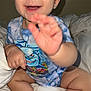 Alina joined the competition — help win amazing prizes! baby, child, smiling, blue_eyes, onesie, shark_graphic, hand, foot, barefoot, sitting, blanket, indoor, cute, happy, portrait, infant, skin, expression, earring, toddler
