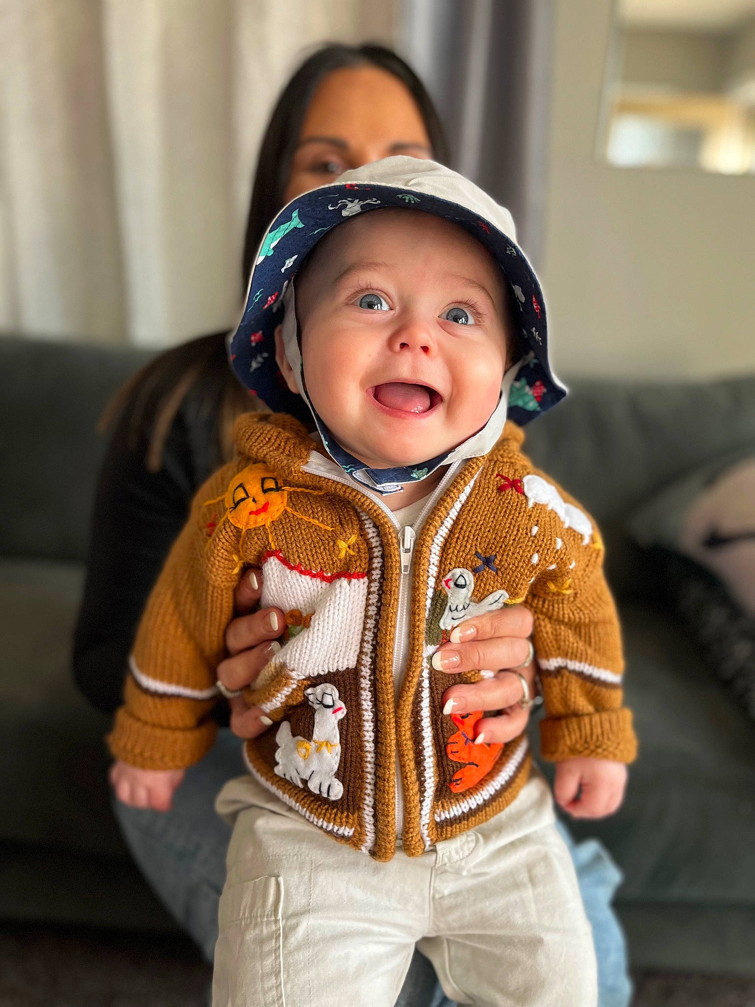 Phoenix joined the competition — help win amazing prizes! baby, baby_toddler_clothing, cheek, chin, christmas, event, face, fashion_accessory, fun, fur, happy, headwear, human_body, jacket, neck, outerwear, person, skin, sleeve, smile