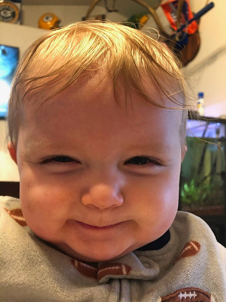 Konner is registered to the contest to win money with this photo: baby, cheek, child, chin, ear, eyebrow, eyelash, face, facial_expression, forehead, hair, head, lip, mouth, nose, person, skin, smile, toddler