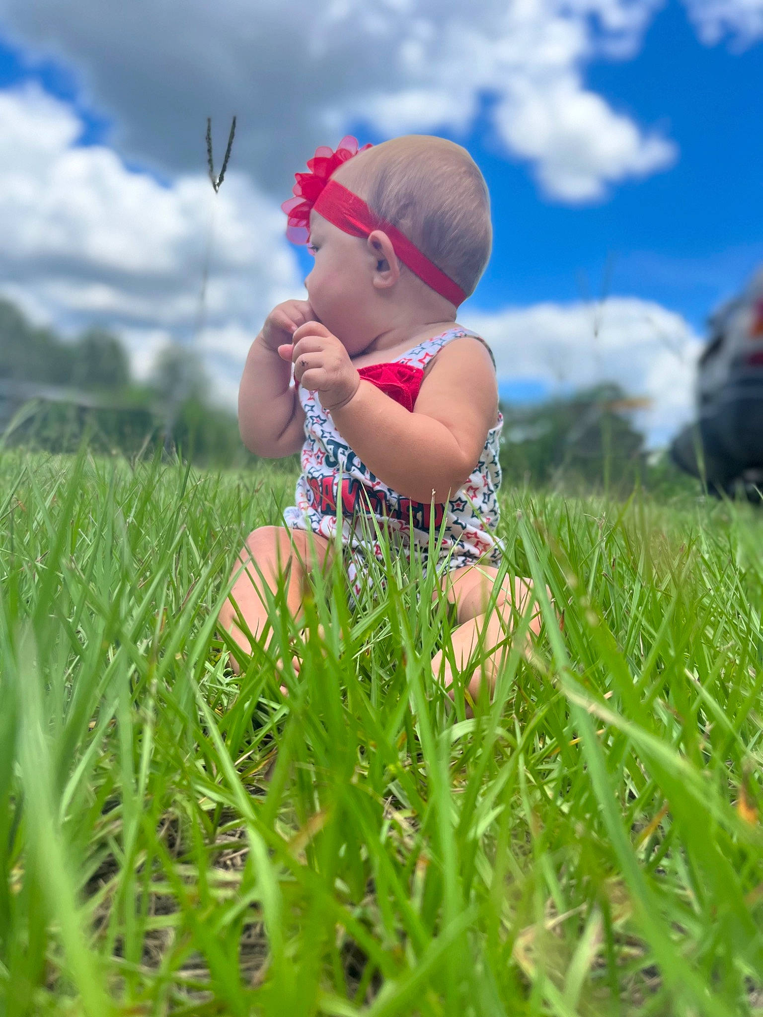 Rita joined the competition — help win amazing prizes! baby, baby_toddler_clothing, cloud, fun, grass, grass_family, grassland, happy, hat, landscape, leisure, meadow, natural_environment, people_in_nature, person, plant, prairie, rural_area, sky, summer