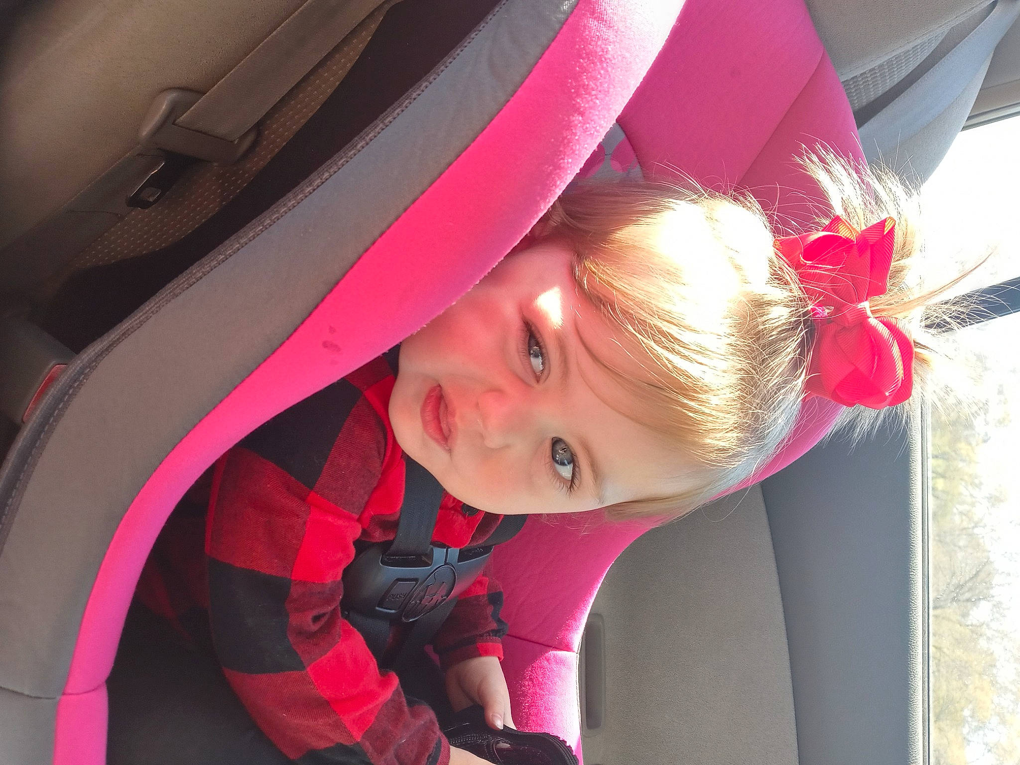 Cheyenne joined the competition — help win amazing prizes! auto_part, automotive_design, automotive_wheel_system, blond, event, eye, flash_photography, fun, hair, happy, head, leisure, magenta, person, pink, red, skin, smile, textile, toddler