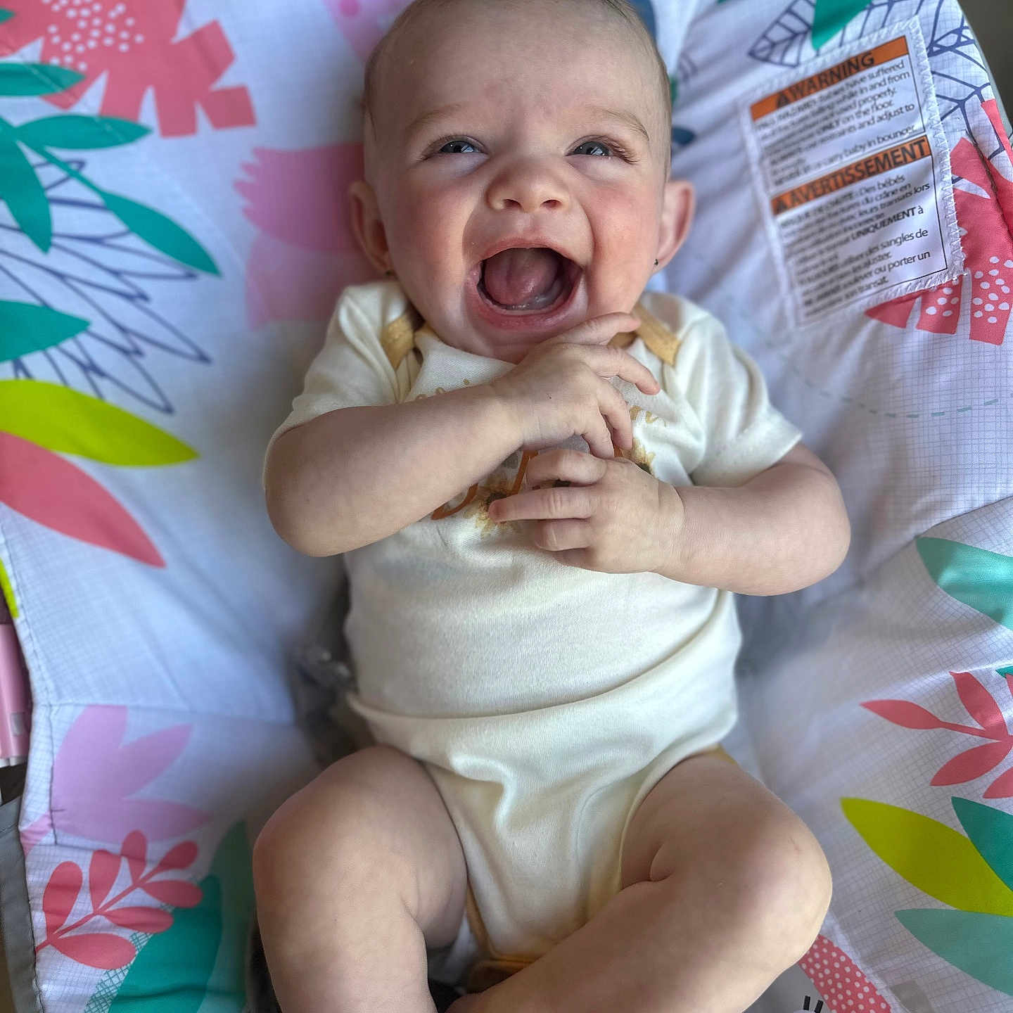Loretta joined the competition — help win amazing prizes! baby, babylaughing, bodypart, clothing, cushion, diaper, face, finger, furniture, happy, head, homedecor, laughing, newborn, person, photography, portrait, smile, t_shirt, yawning