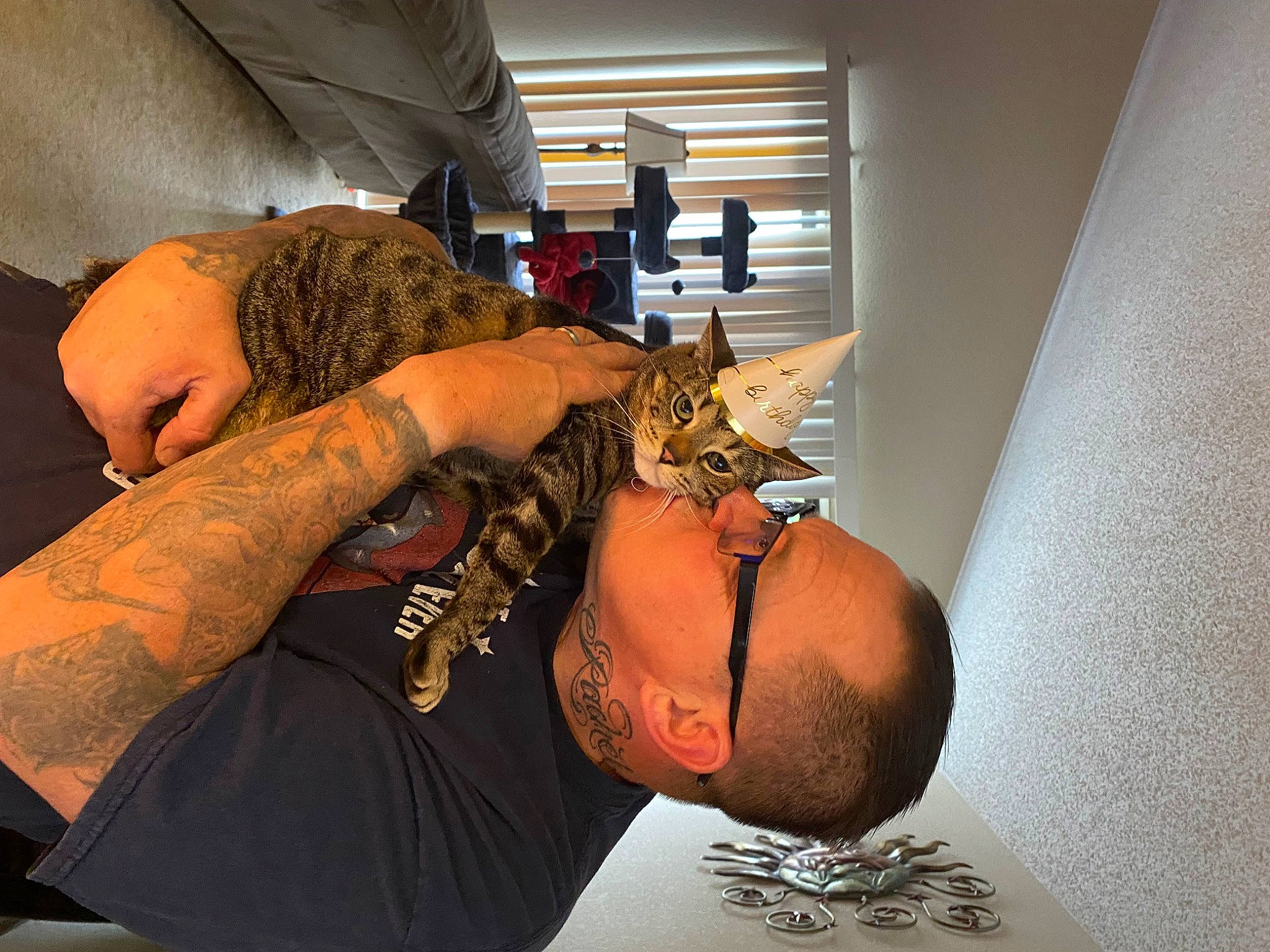Peanut is registered to the contest to win money with this photo: cat, claw, comfort, elbow, eyewear, felidae, flesh, fur, human_leg, joint, nail, pattern, reptile, sleeve, small_to_medium_sized_cats, tattoo, tattoo_artist, temporary_tattoo, thigh, wrist