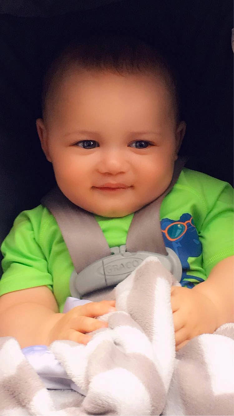 Jaxson joined the competition — help win amazing prizes! baby, beauty, cheek, child, chin, eye, face, green, head, lip, nose, person, sitting, skin, smile, toddler