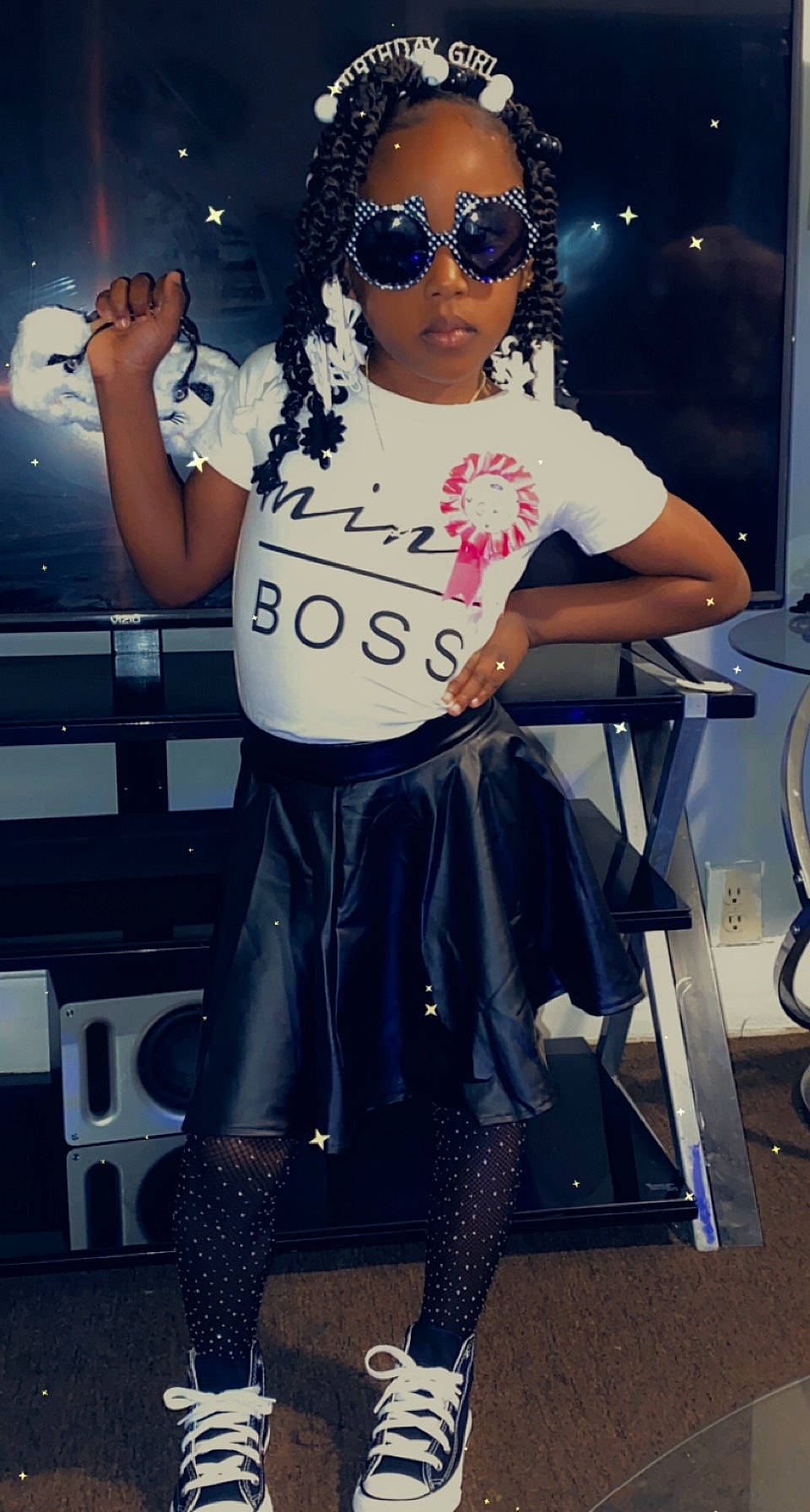 Daniyah joined the competition — help win amazing prizes! black_hair, cool, electric_blue, eyewear, fashion, fashion_design, goggles, hairstyle, hat, knee, leg, person, shoe, sleeve, sneakers, sportswear, sunglasses, t_shirt, thigh, vision_care