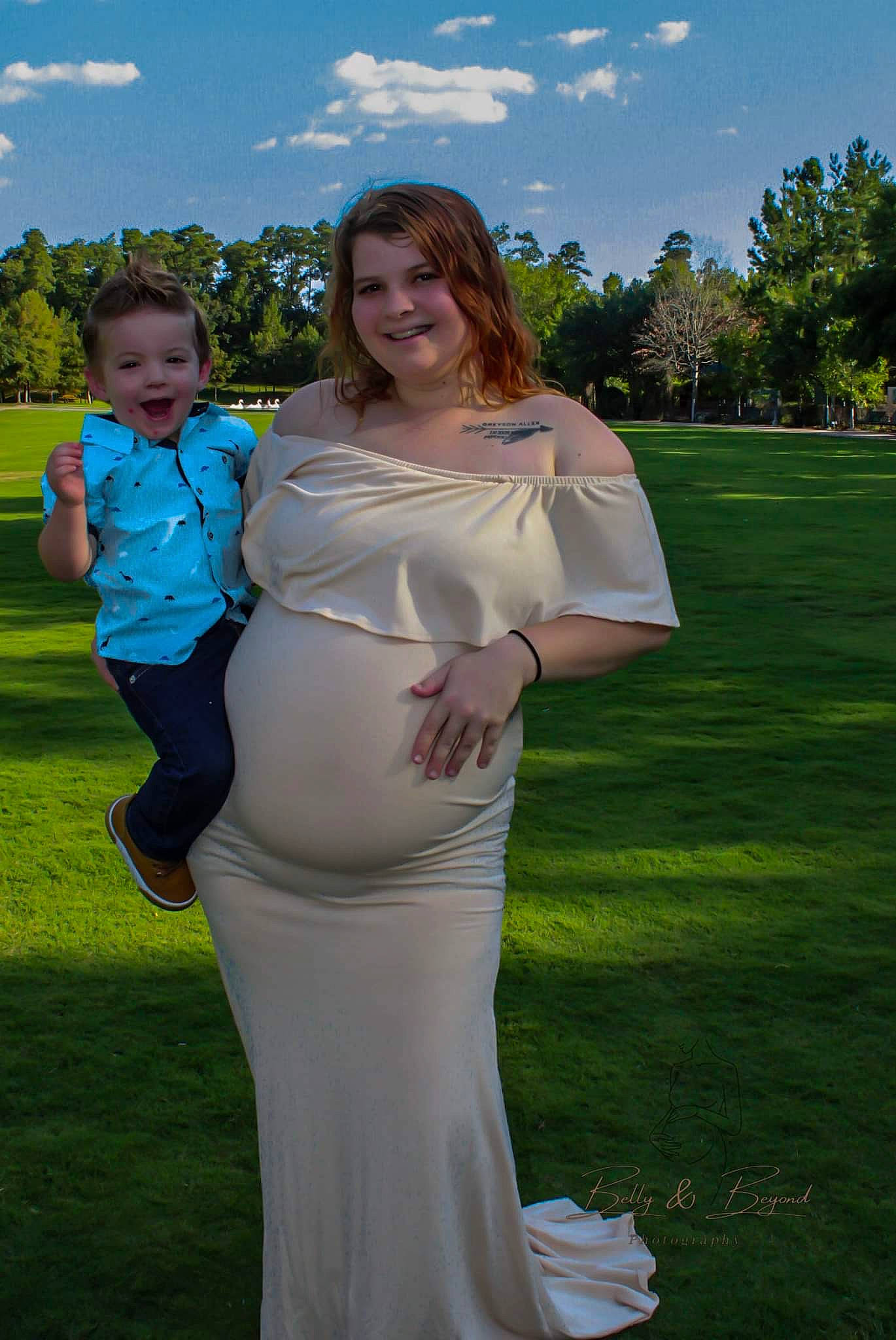 Greyson joined the competition — help win amazing prizes! bridal_clothing, bridal_party_dress, bride, cloud, dress, event, formal_wear, gesture, gown, grass, happy, joy, leisure, people_in_nature, person, plant, recreation, sky, smile, tree