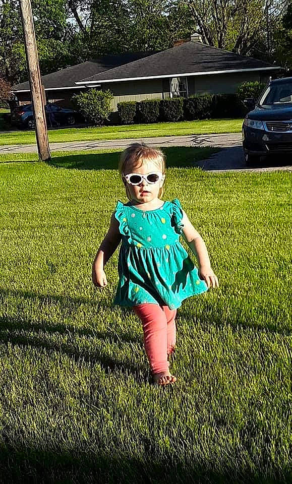 Addyson joined the competition — help win amazing prizes! child, cool, dress, eyewear, fashion, footwear, glasses, grass, grass_family, green, lawn, person, pink, plant, spring, summer, sunglasses, toddler, tree, turquoise
