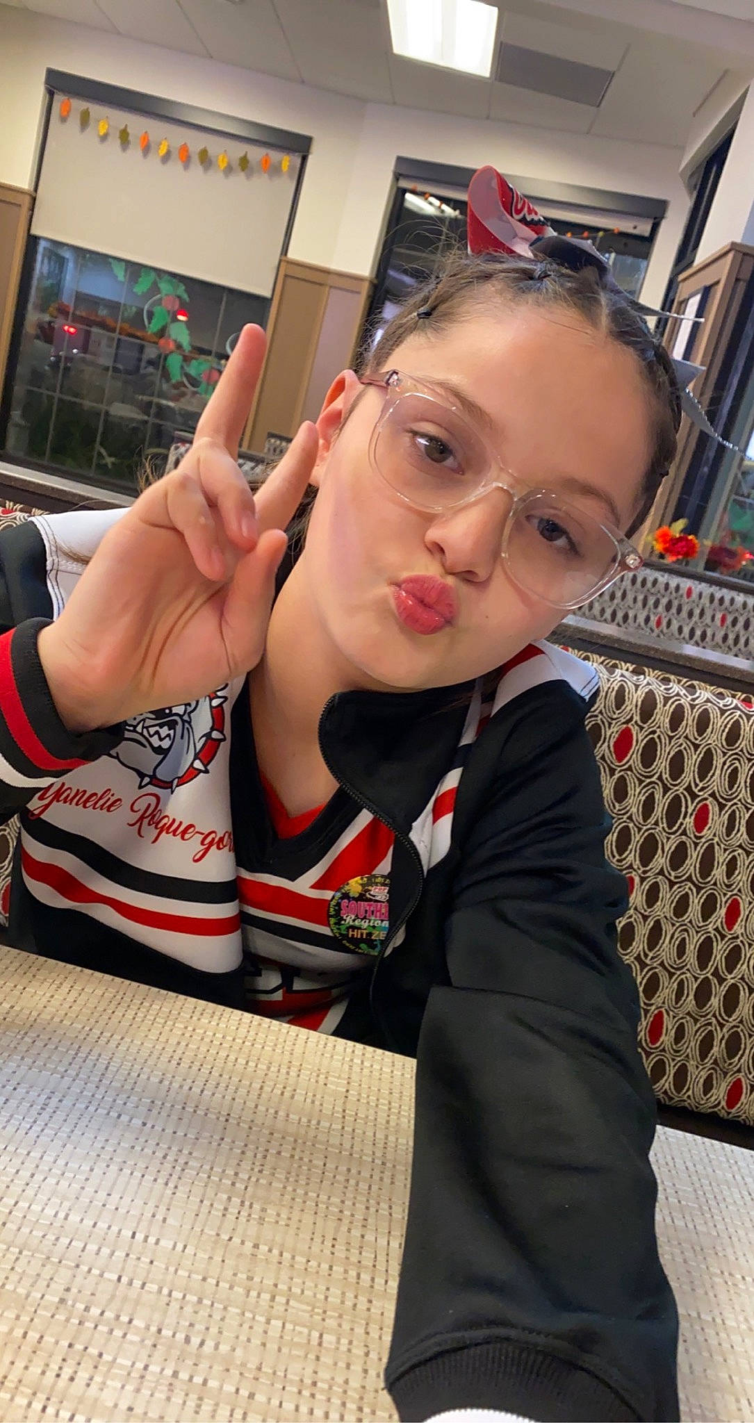 Yanelie joined the competition — help win amazing prizes! bangs, black_hair, chair, cool, eyelash, eyewear, fashion_design, finger, forehead, fun, gesture, hairstyle, hand, lip, nail, person, selfie, street_fashion, thumb, vision_care