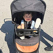 Haizen joined the competition — help win amazing prizes! baby, black, blue, canopy, casual, child, clothing, daytime, footwear, happy, outdoor, pavement, person, seat, shadow, shoes, smiling, stroller, sunlight, toddler