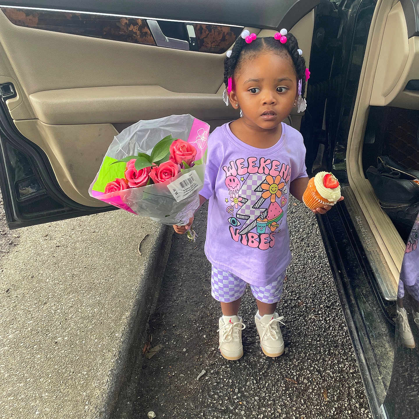 Rainbow is registered to the contest to win money with this photo: child, city, clothing, cream, dessert, face, female, food, footwear, girl, head, icecream, person, photography, portrait, road, shoe, street, t_shirt, urban