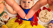 Aldeli joined the competition — help win amazing prizes! baby, infant, child, portrait, lying_down, snow_white, costume, red_bow, yellow_dress, blue_top, tulle_skirt, dwarfs, plush_toys, apples, flowers, heart_shape, hands, milestone_sign, fairytale, indoor